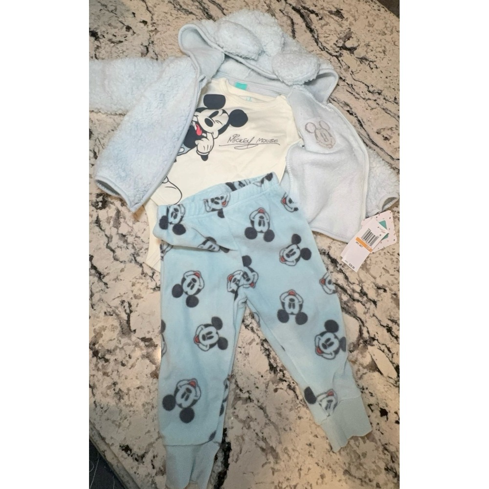 NEW three piece baby boys size 12 months Disney Mickey Mouse outfit. Super soft.